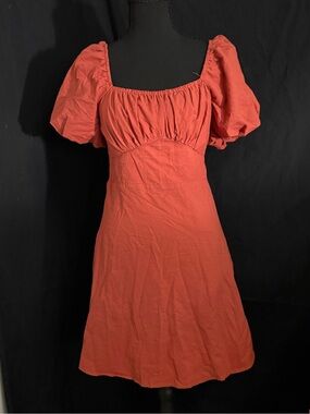Very J Coral Puff Sleeve Square Neck Dress